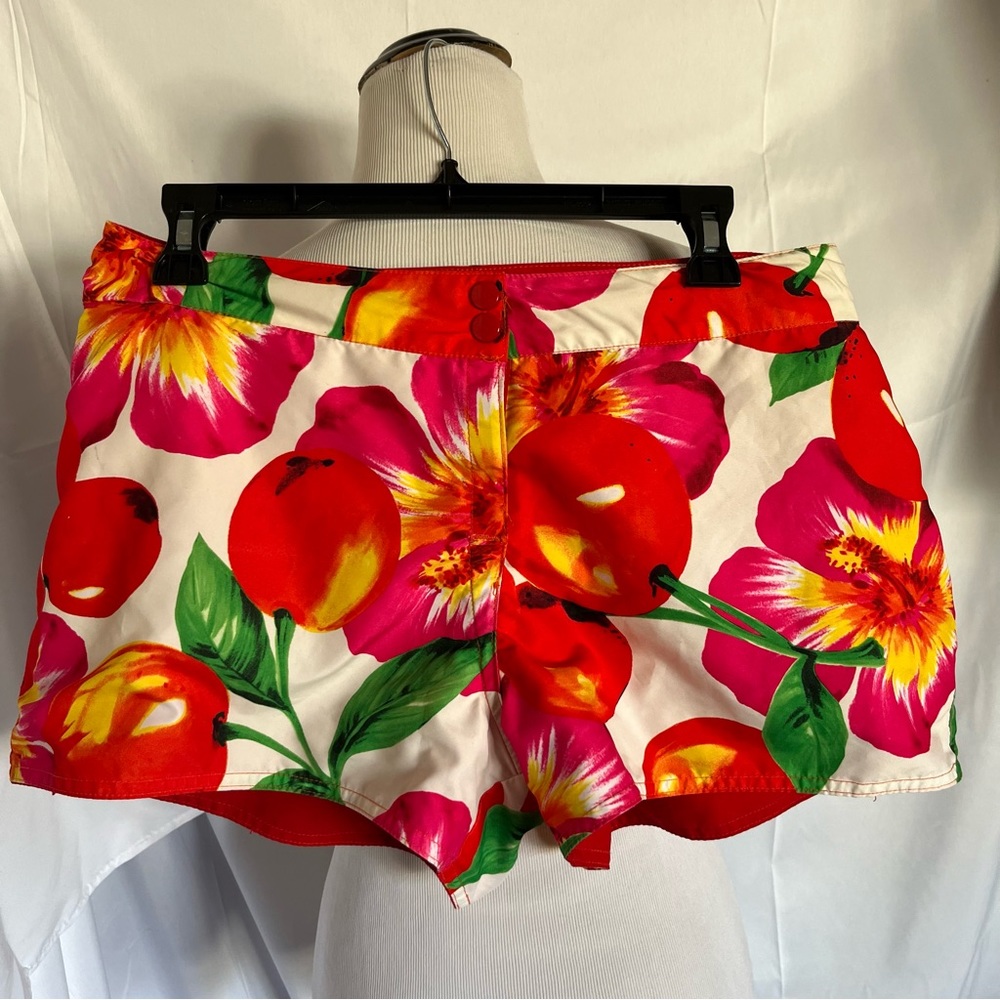 Speedo reversible board shorts Cherry/flower pattern and Red on other side Sz 8